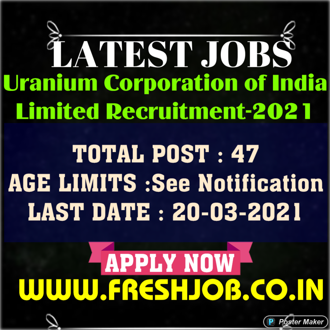 UCIL 47 Manager Supervisor and other posts Recruitment-2021: Uranium Corporation of India Limited Recruitment-2021 UCIL 47 Manager Supervisor and other posts Recruitment-2021: Uranium Corporation of India Limited Recruitment-2021