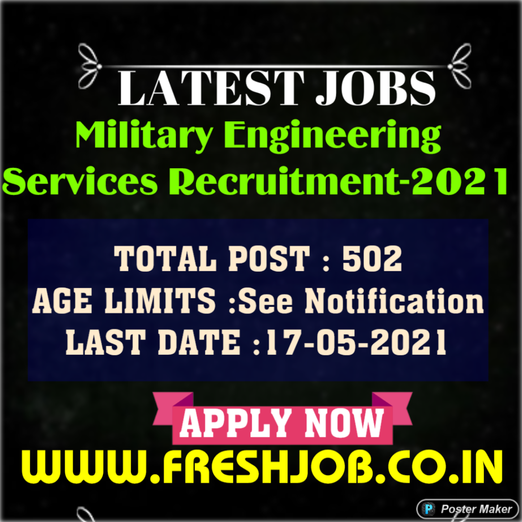 Military Engineering Services Recruitment 2021: Latest Military Jobs.