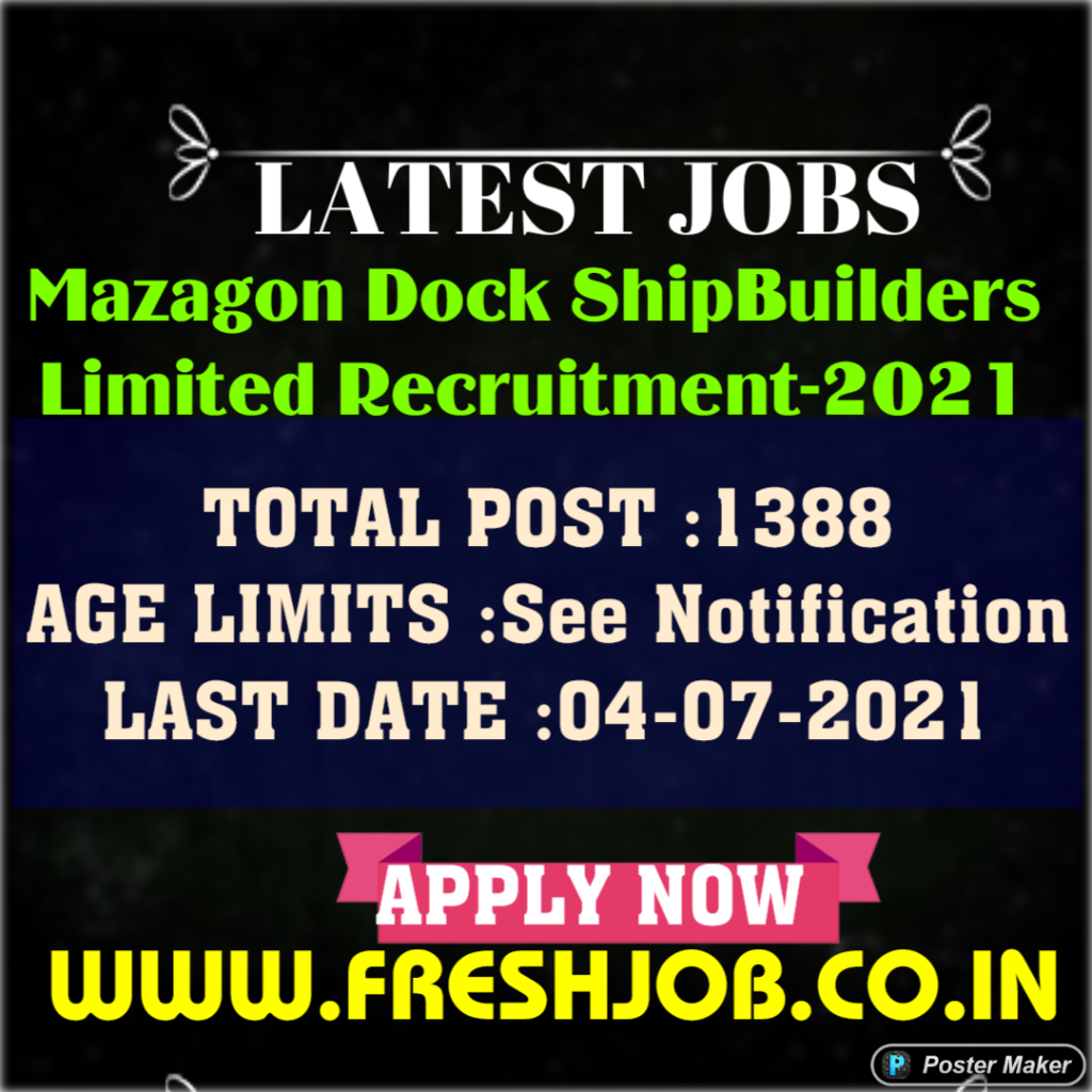 Govt Jobs in Maharashtra | 1388 Posts Recruitment in MDL Govt Jobs in Maharashtra | 1388 Posts Recruitment in MDL